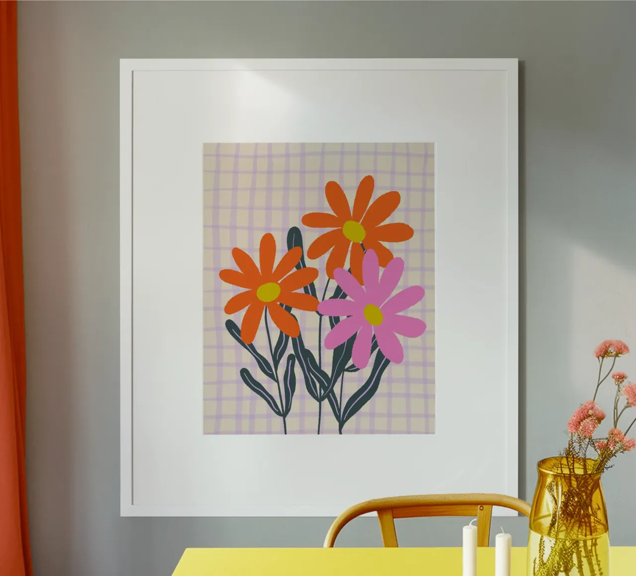 Abstract flowers on a grid pattern hahnemühle by Wackapacka