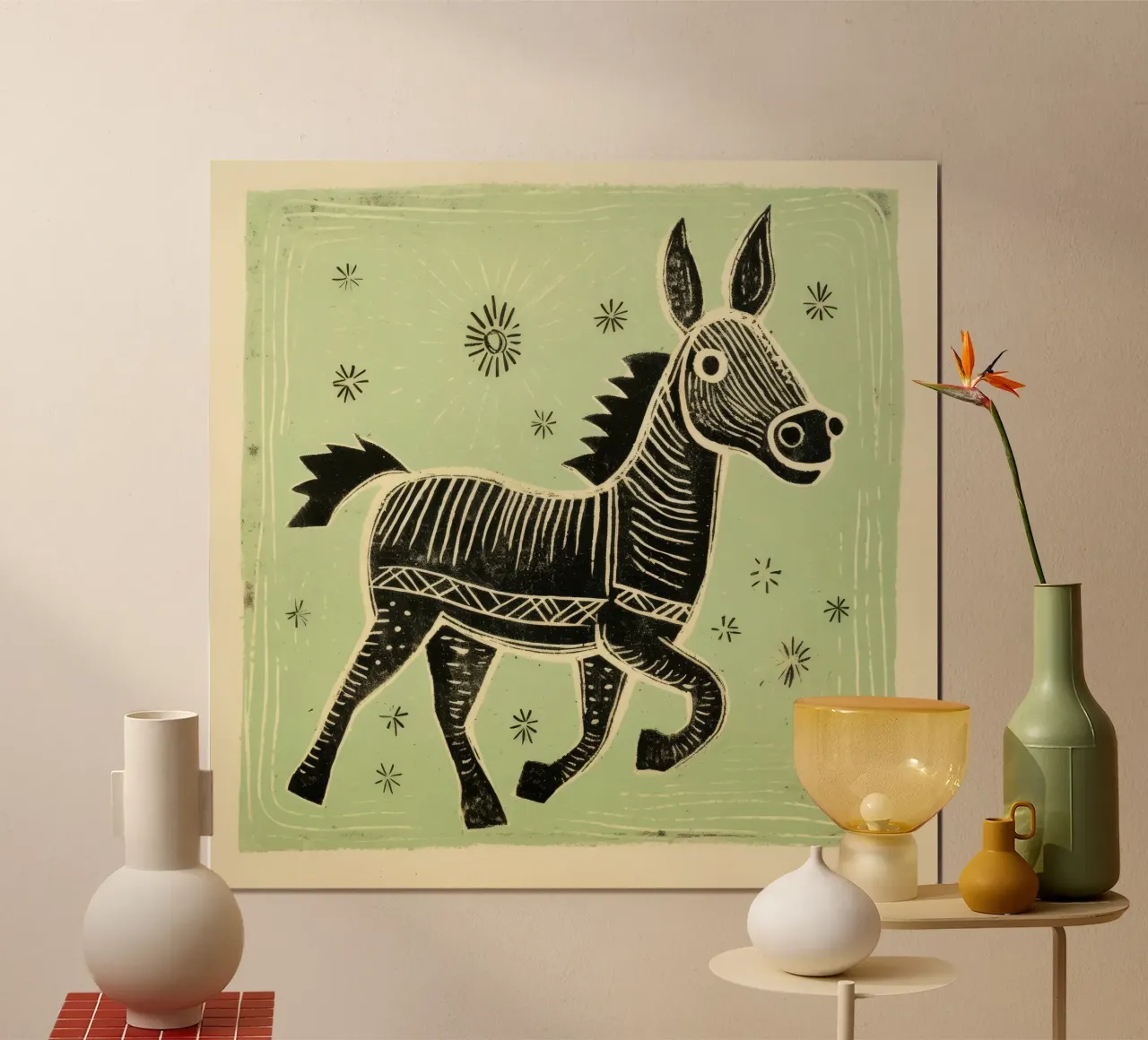 Asino verde 1 poster con telaio in alluminio da Minimal Animal Art