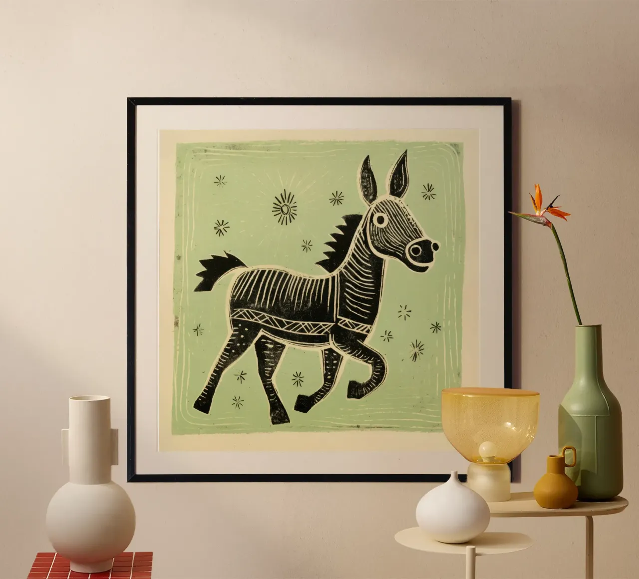 Asino verde 1 poster con telaio in alluminio da Minimal Animal Art