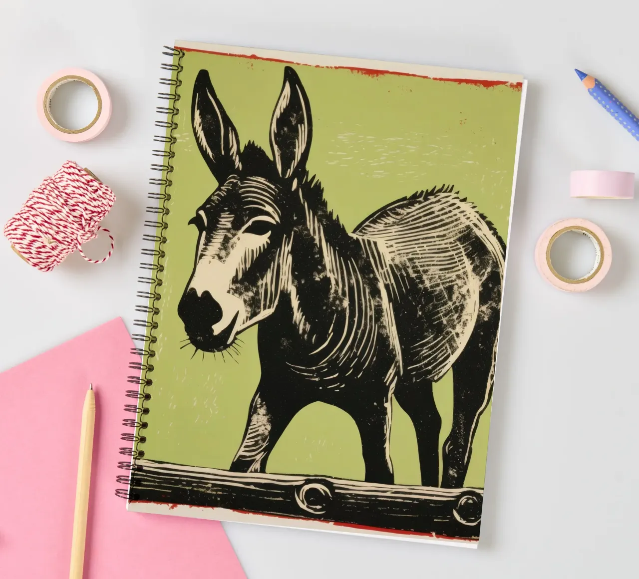 Green Donkey 4 spiral notebook by Minimal Animal Art