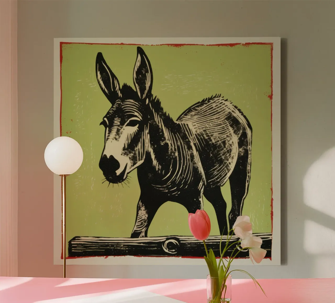 Green Donkey 4 canvas by Minimal Animal Art