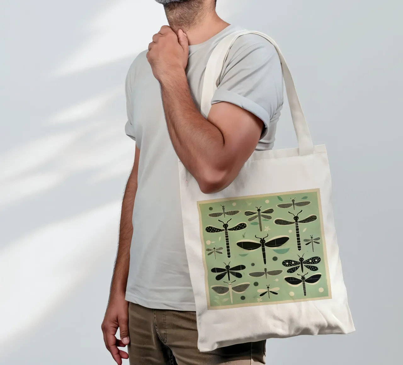 Libellula verde 1 borsa in juta da Minimal Animal Art