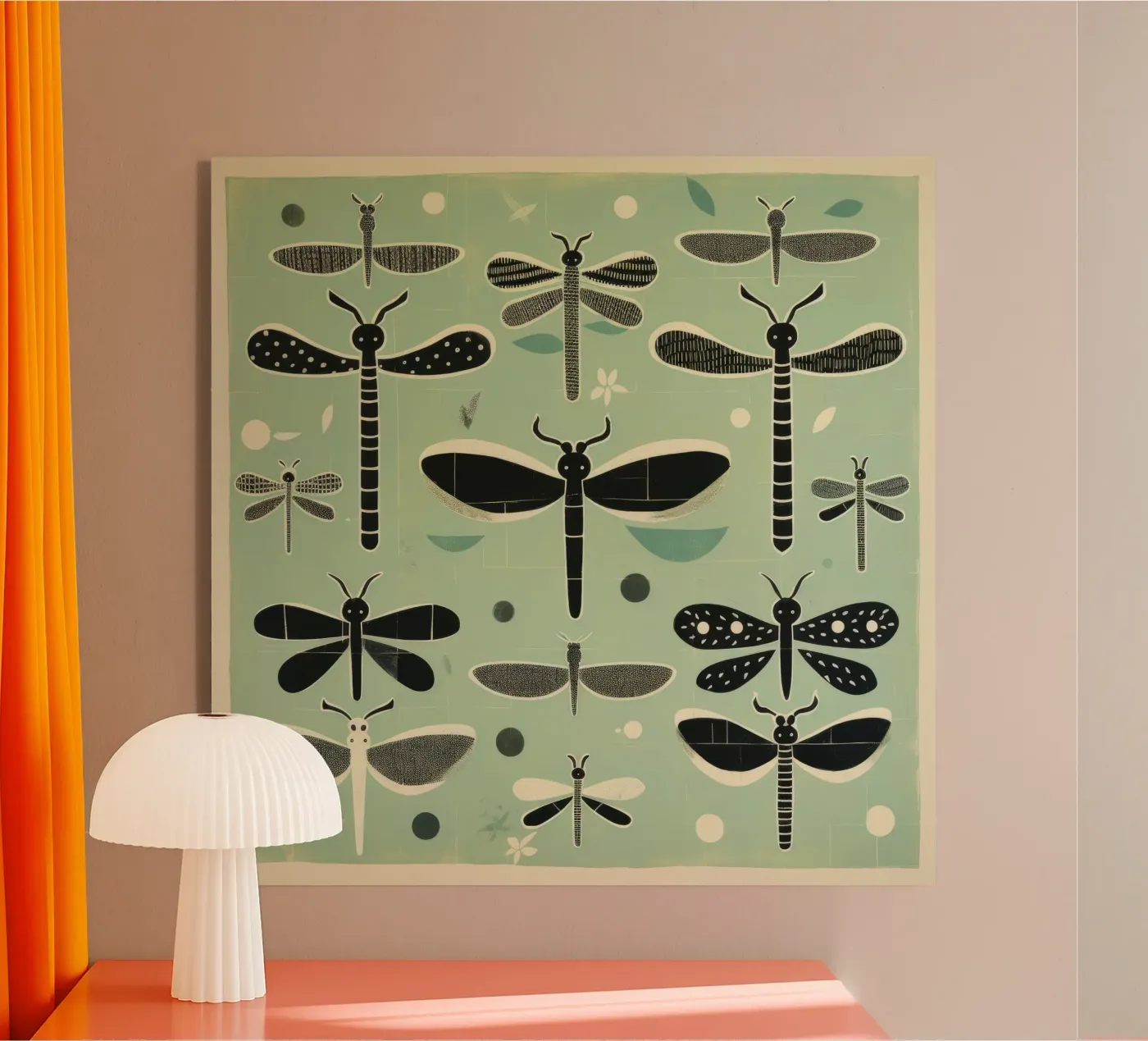 Groene libellen acryl van Minimal Animal Art