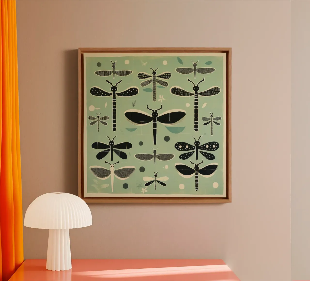 Libellula verde 1 tela con Cornice a cassetta da Minimal Animal Art