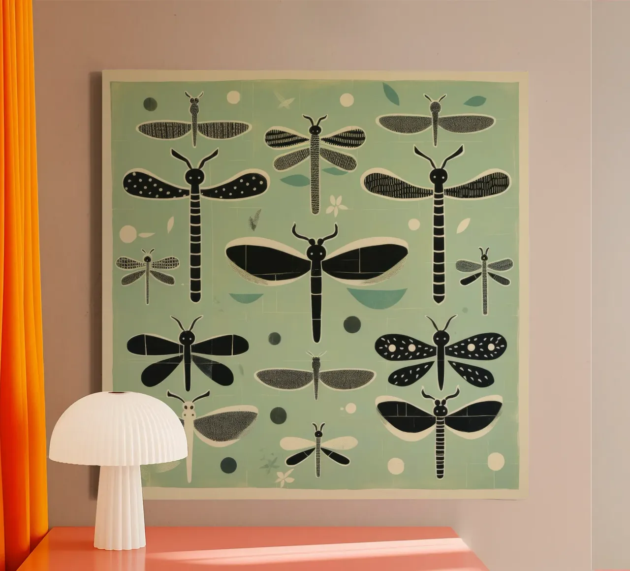 Libellula verde 1 tela con Cornice a cassetta da Minimal Animal Art