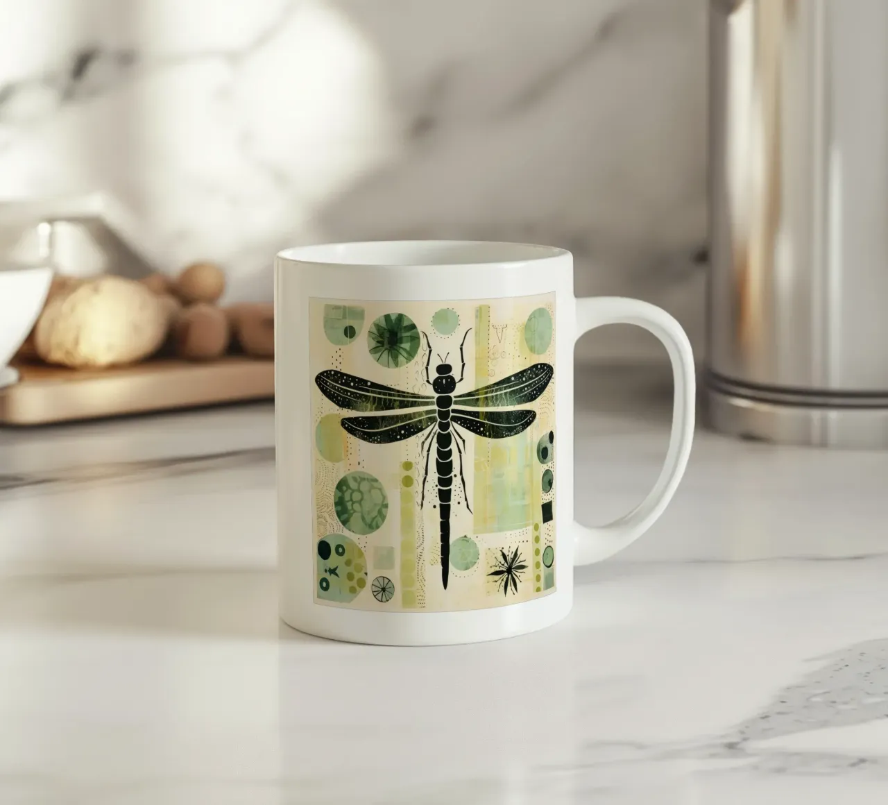 Libellula verde 2 tazza in ceramica da Minimal Animal Art