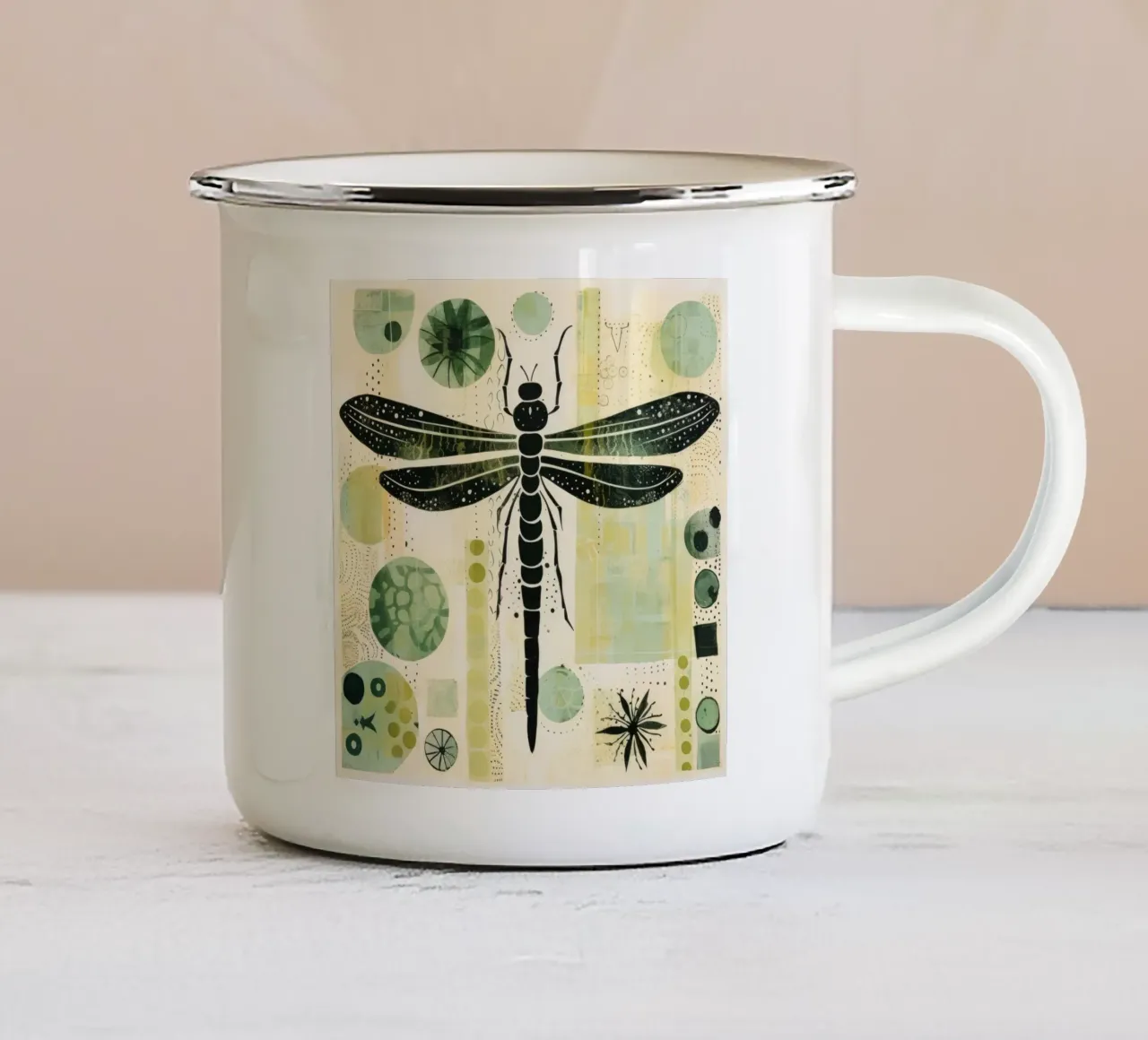 Libellula verde 2 tazza in smalto da Minimal Animal Art