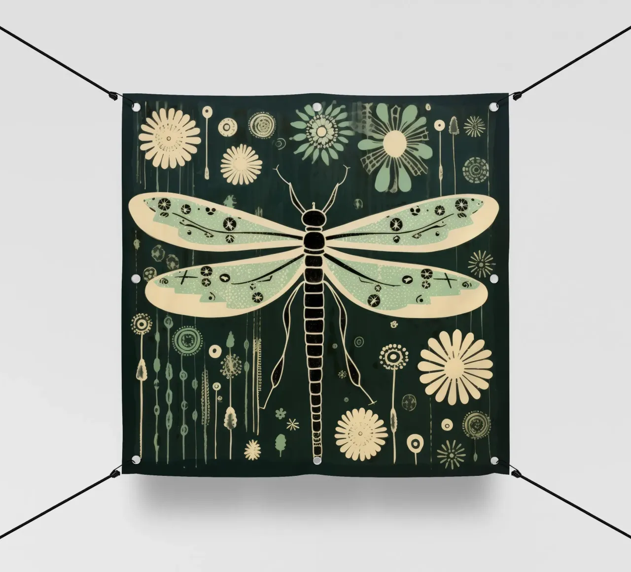 Libellula verde 3 telo in pvc da Minimal Animal Art