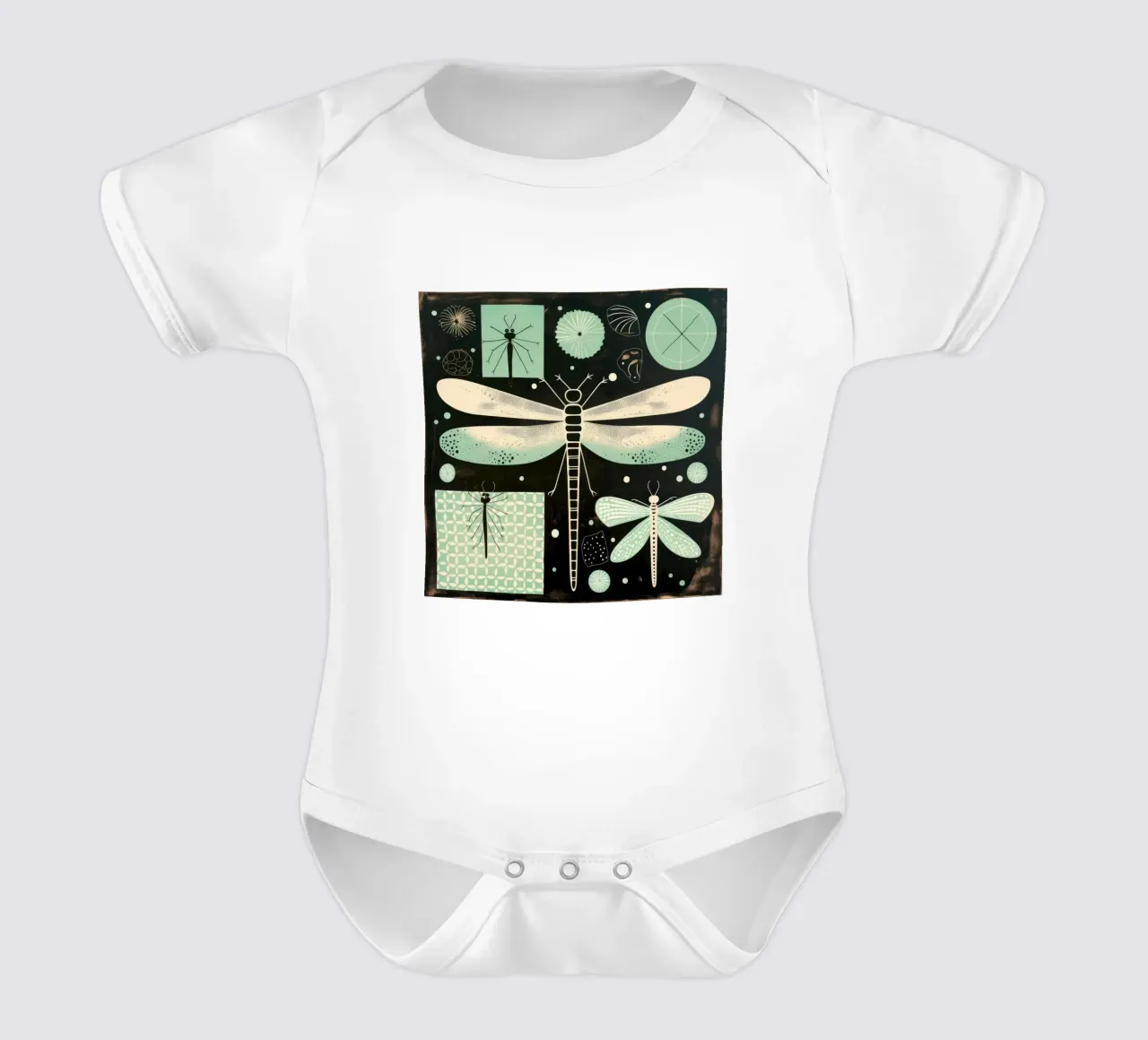 Libellula verde 4 body neonato maniche corte da Minimal Animal Art