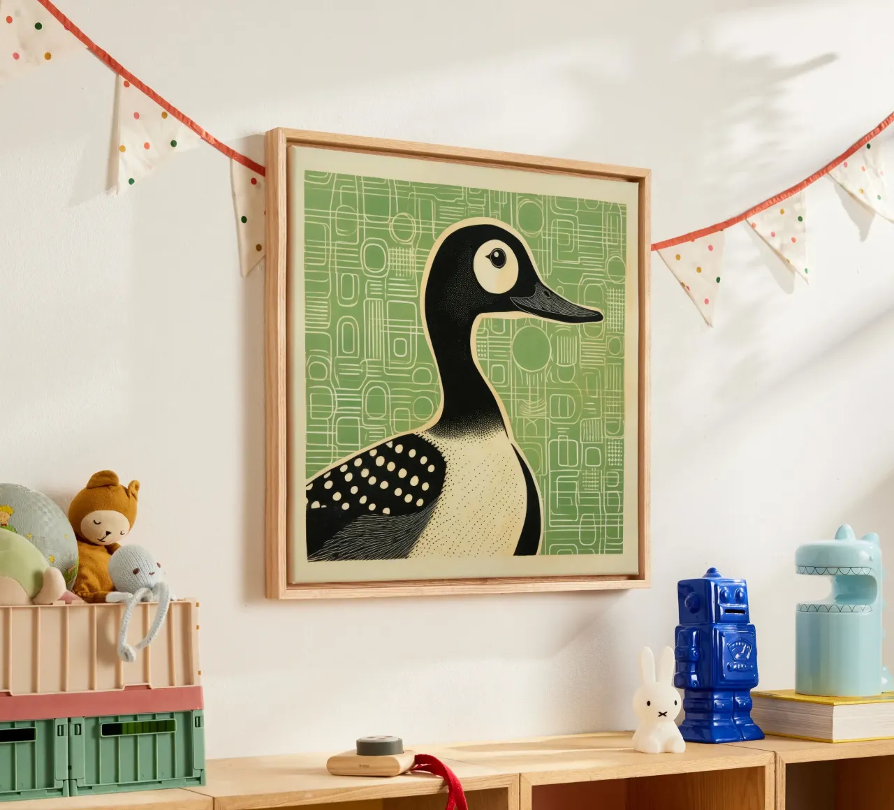 Green Duck 1 canvas met Baklijst van Minimal Animal Art