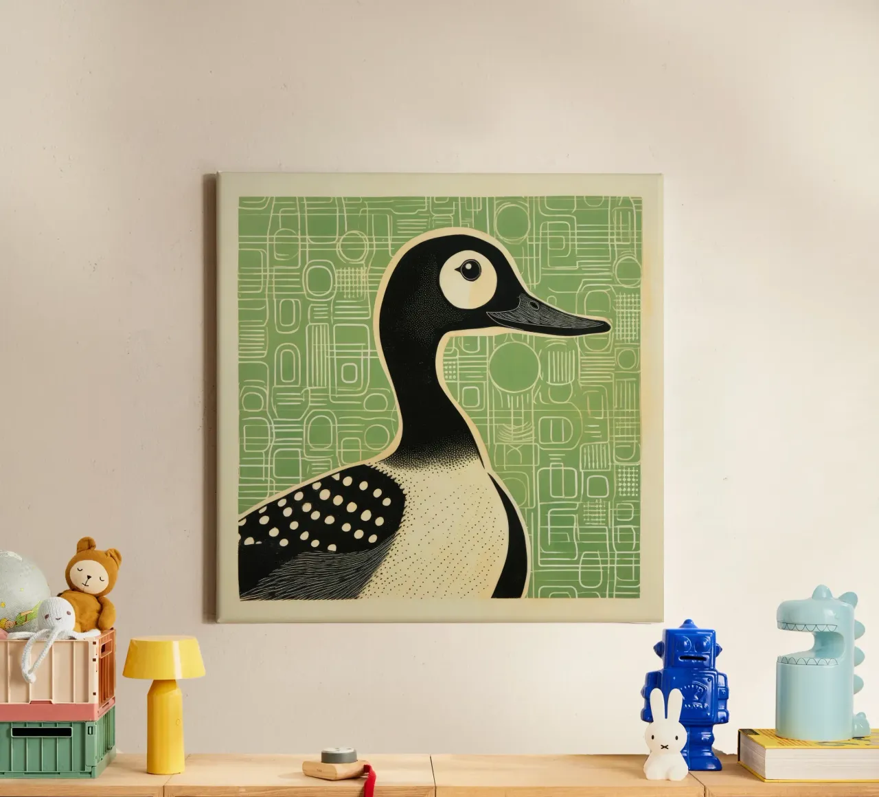 Green Duck 1 canvas met Baklijst van Minimal Animal Art