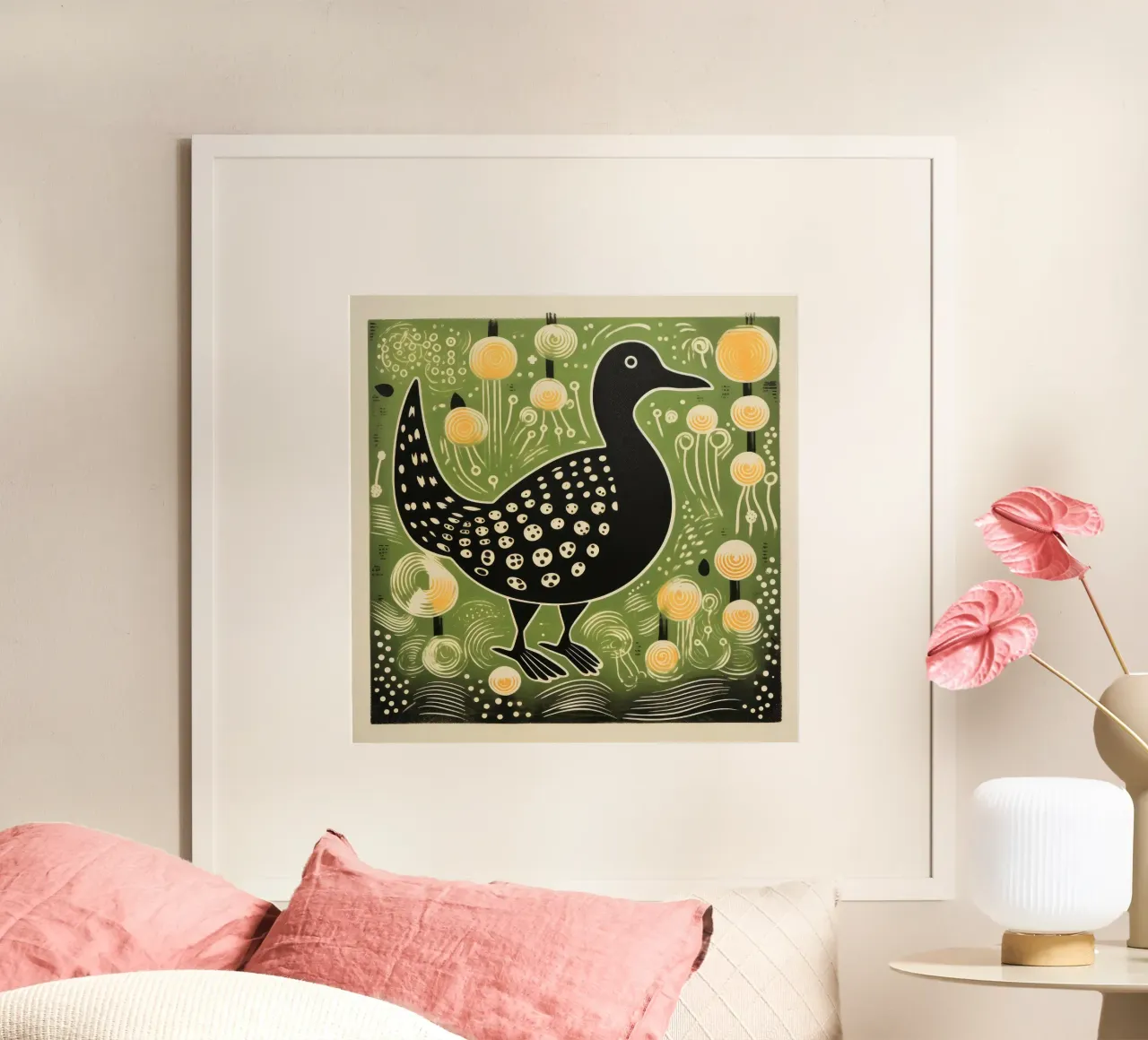 Anatra verde 2 poster con telaio in legno da Minimal Animal Art