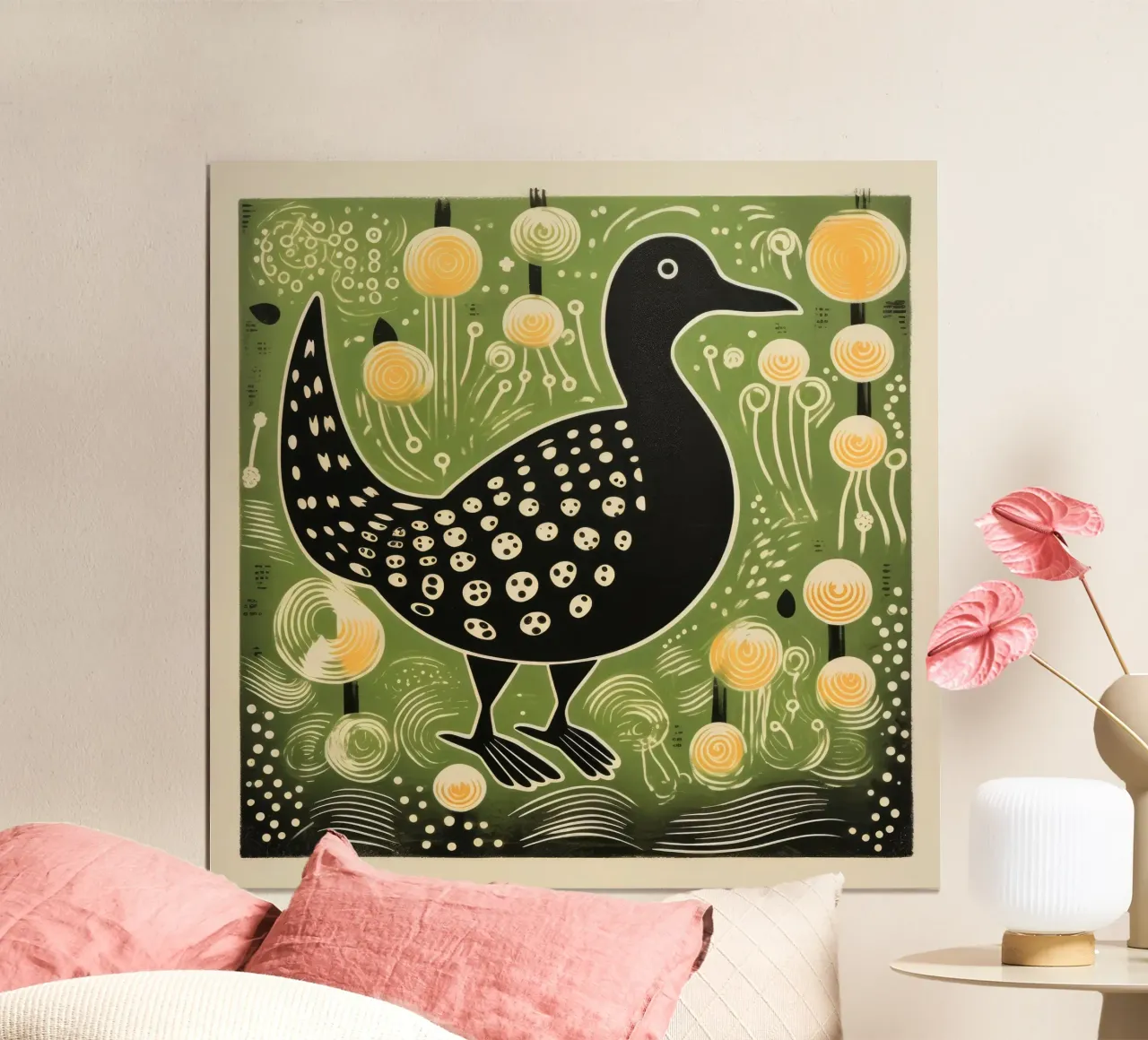 Anatra verde 2 poster con telaio in legno da Minimal Animal Art