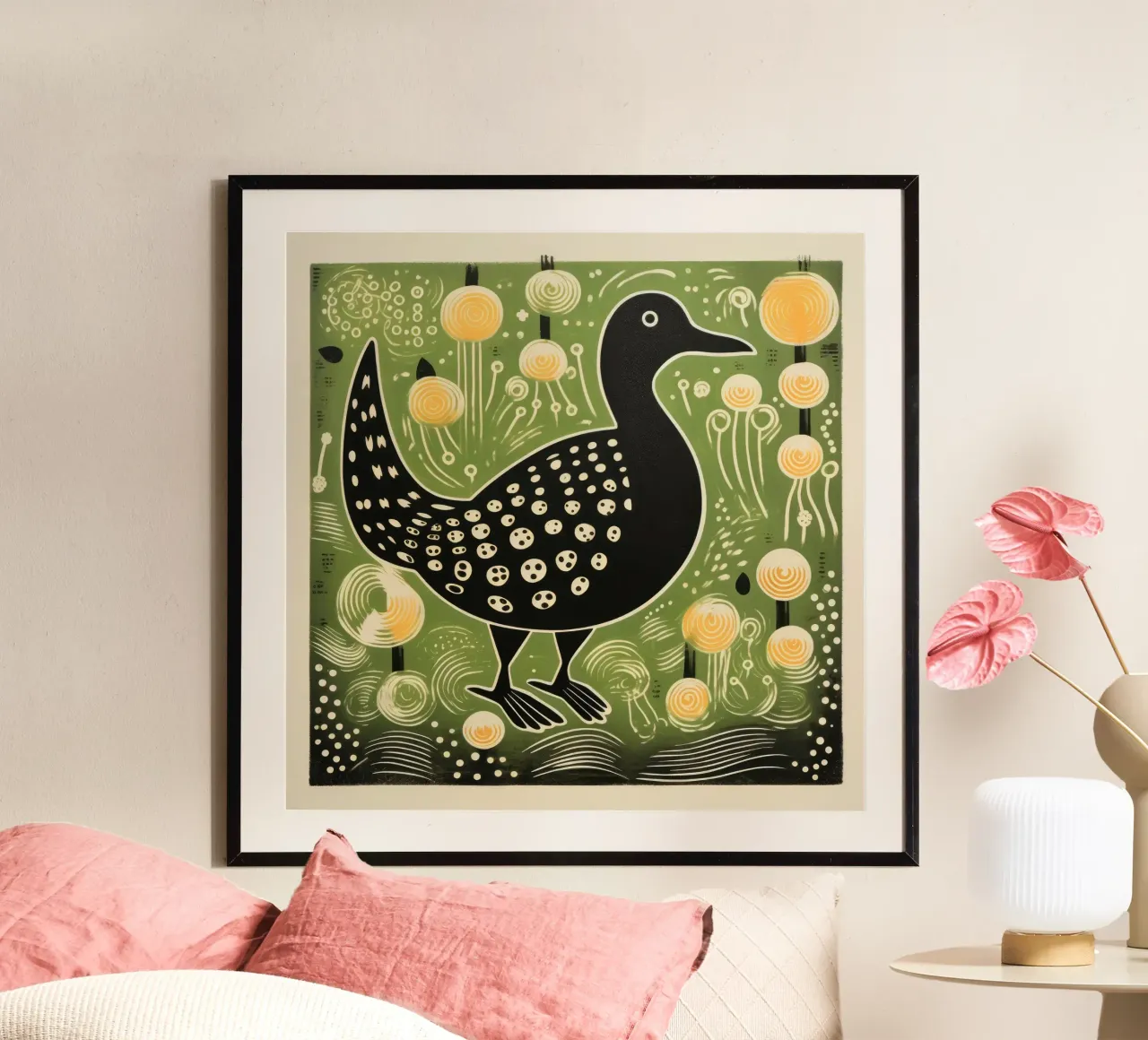 Anatra verde 2 poster con telaio in legno da Minimal Animal Art