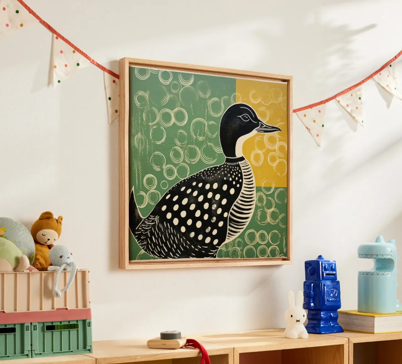 Green Duck 3 canvas met Baklijst van Minimal Animal Art