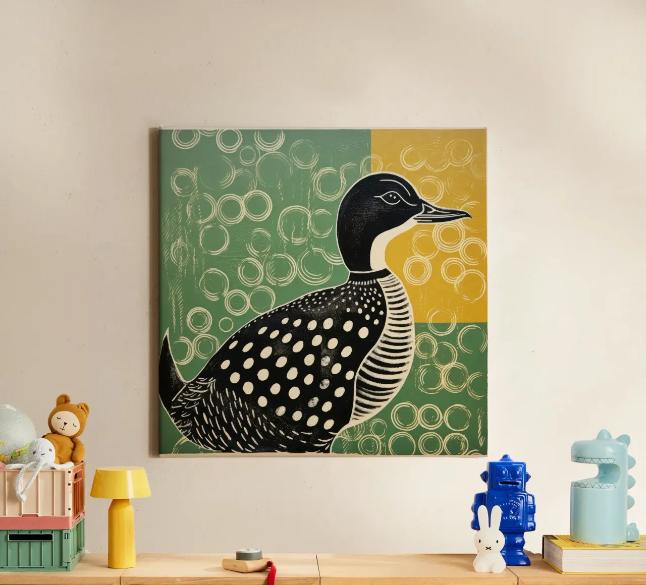 Green Duck 3 canvas met Baklijst van Minimal Animal Art