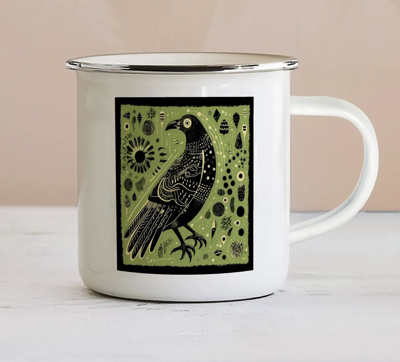 Green Eagle enamel mug by Minimal Animal Art