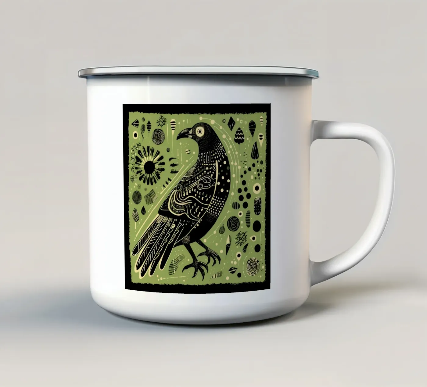 Green Eagle enamel mug by Minimal Animal Art
