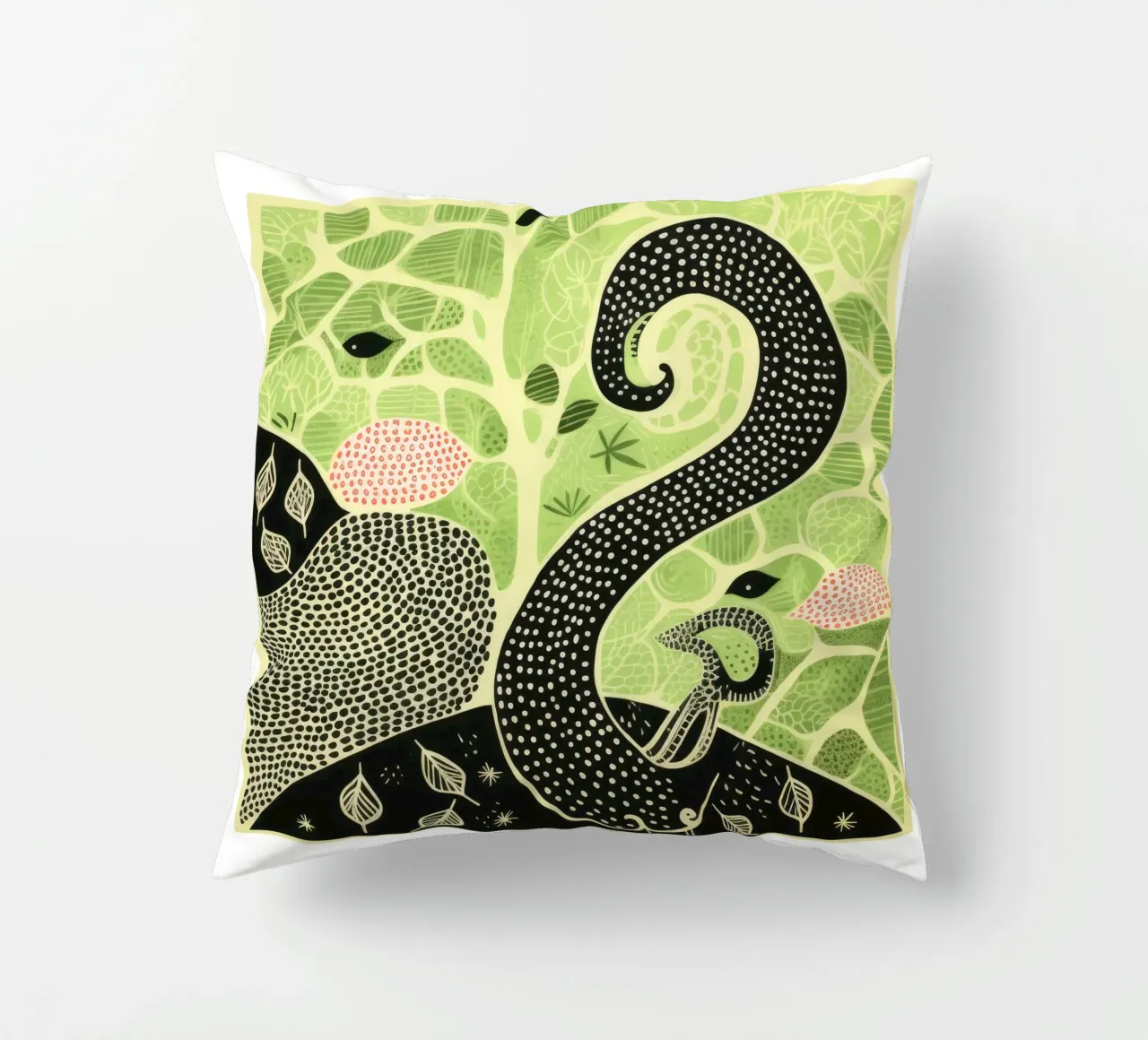 Green Earthworm 3 decorative cushion by Minimal Animal Art