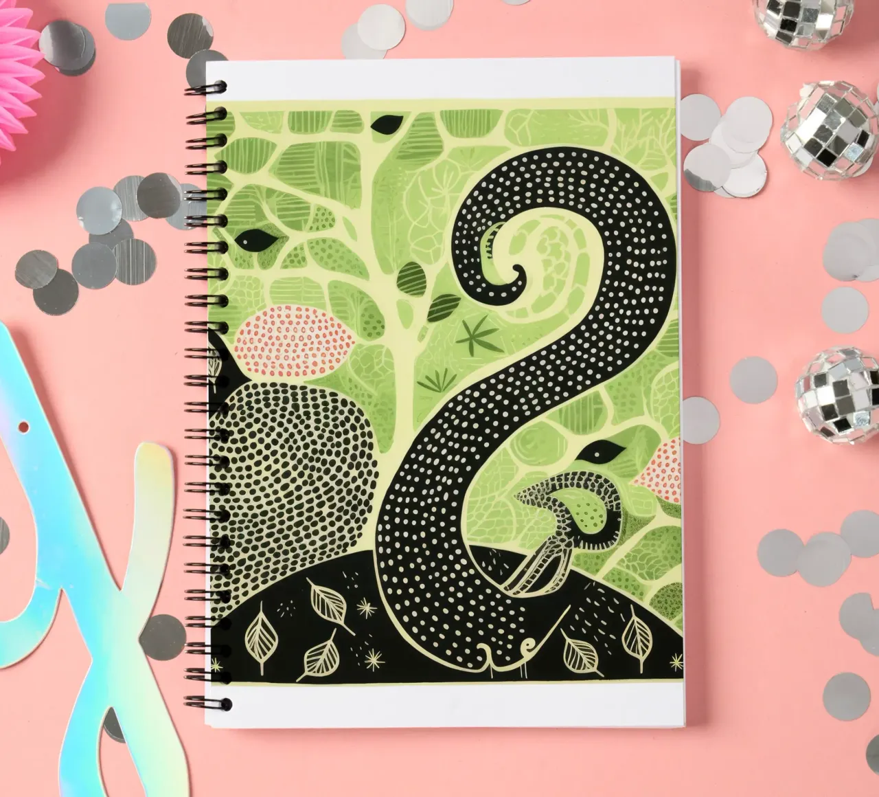 Groene regenworm 3 notitieboek met spiraal van Minimal Animal Art