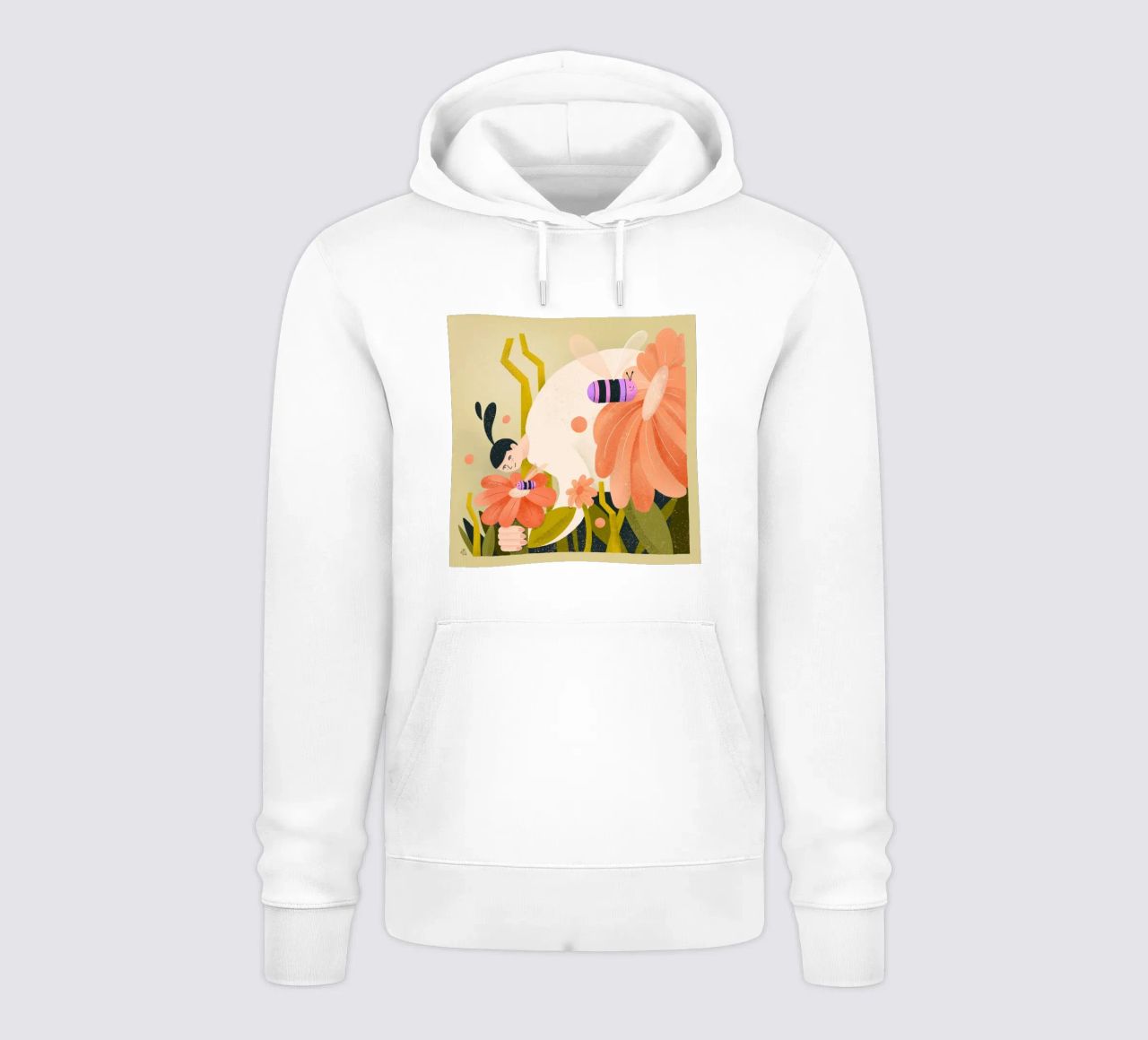 Prato fiorito con api e donna felpa con cappuccio da Bold & Beautiful