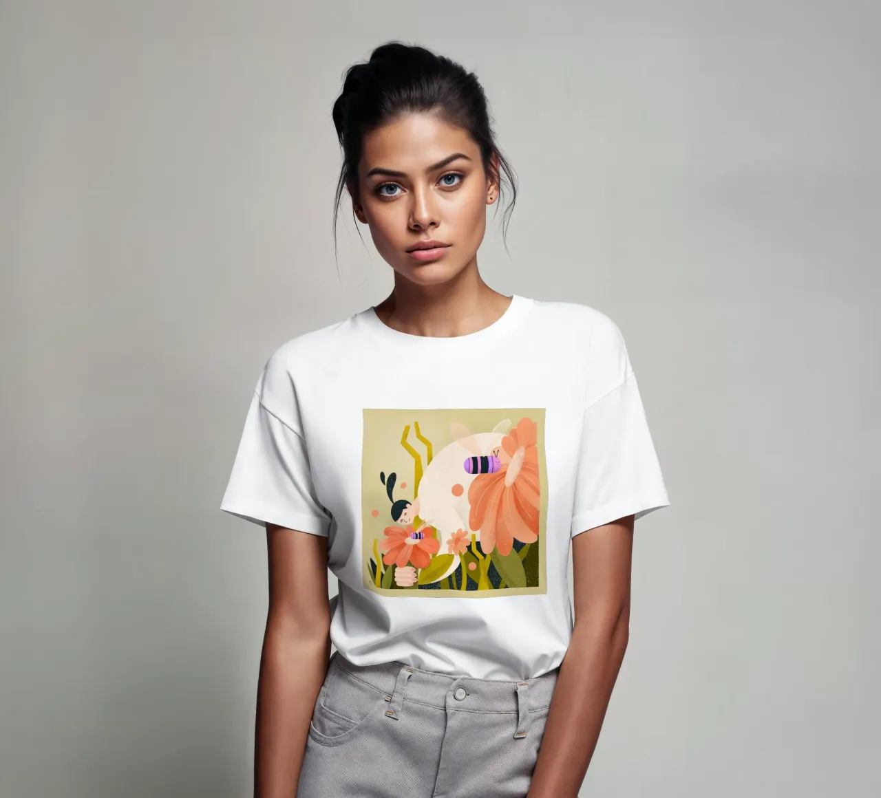 Prato fiorito con api e donna t-shirt da Bold & Beautiful