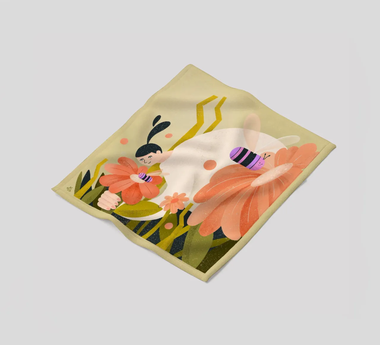 Prato fiorito con api e donna coperta in pile da Bold & Beautiful