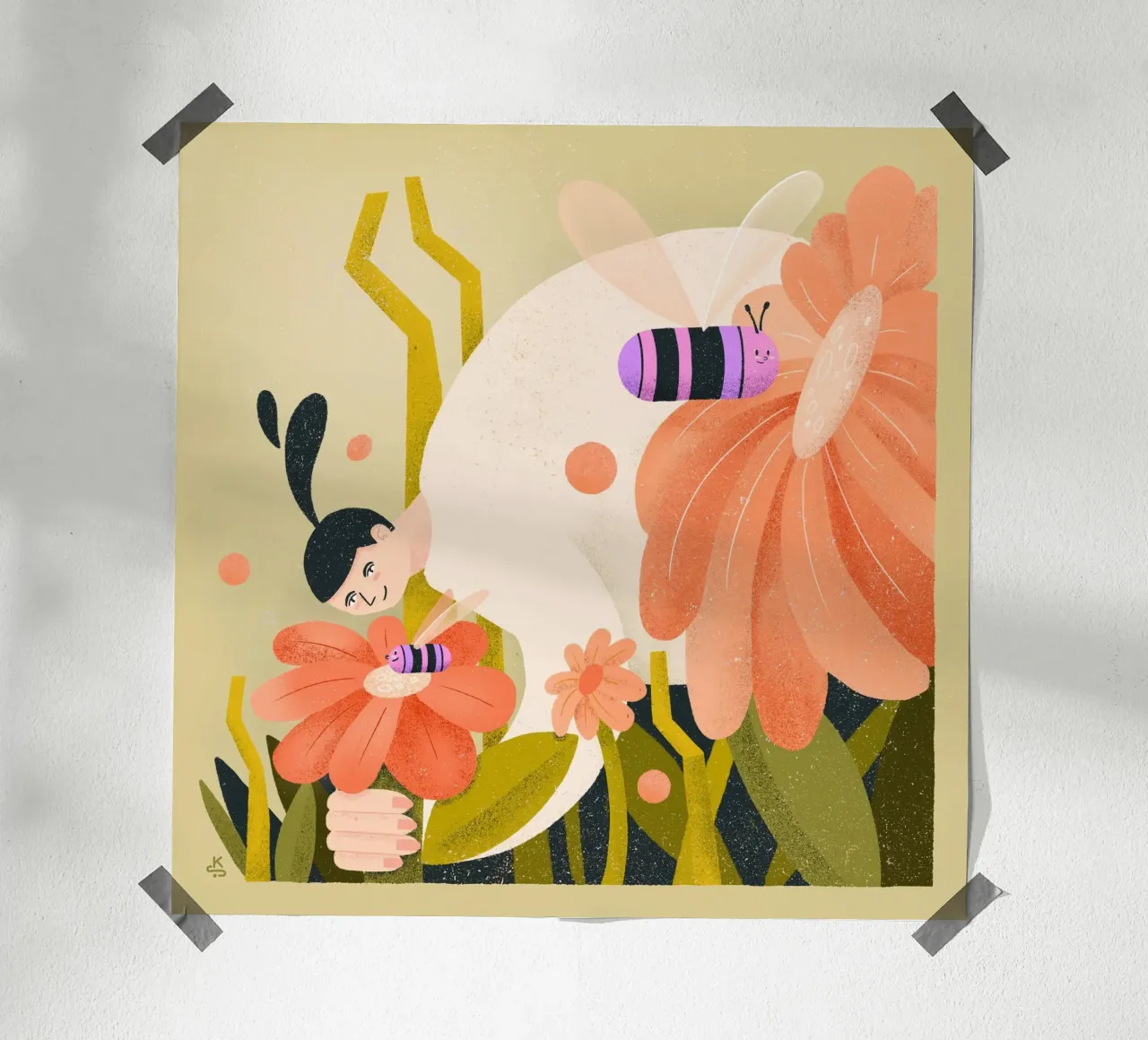 Prato fiorito con api e donna poster da Bold & Beautiful