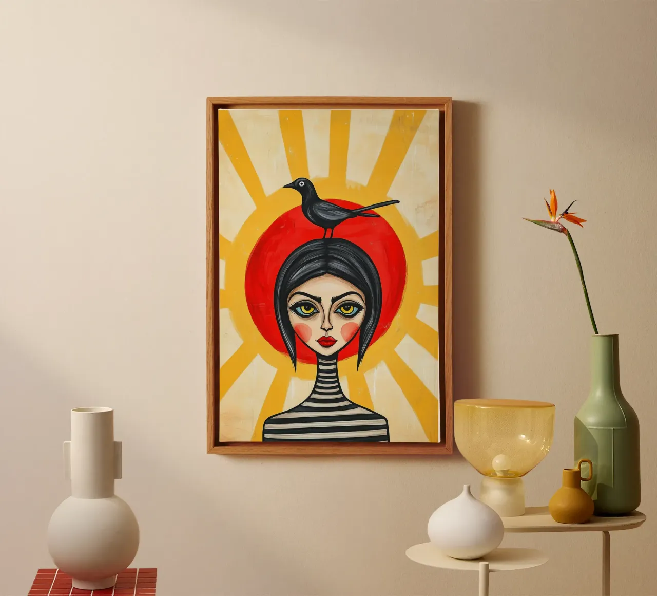 Sun view and shadow crow canvas with Floater frame by melipo-art