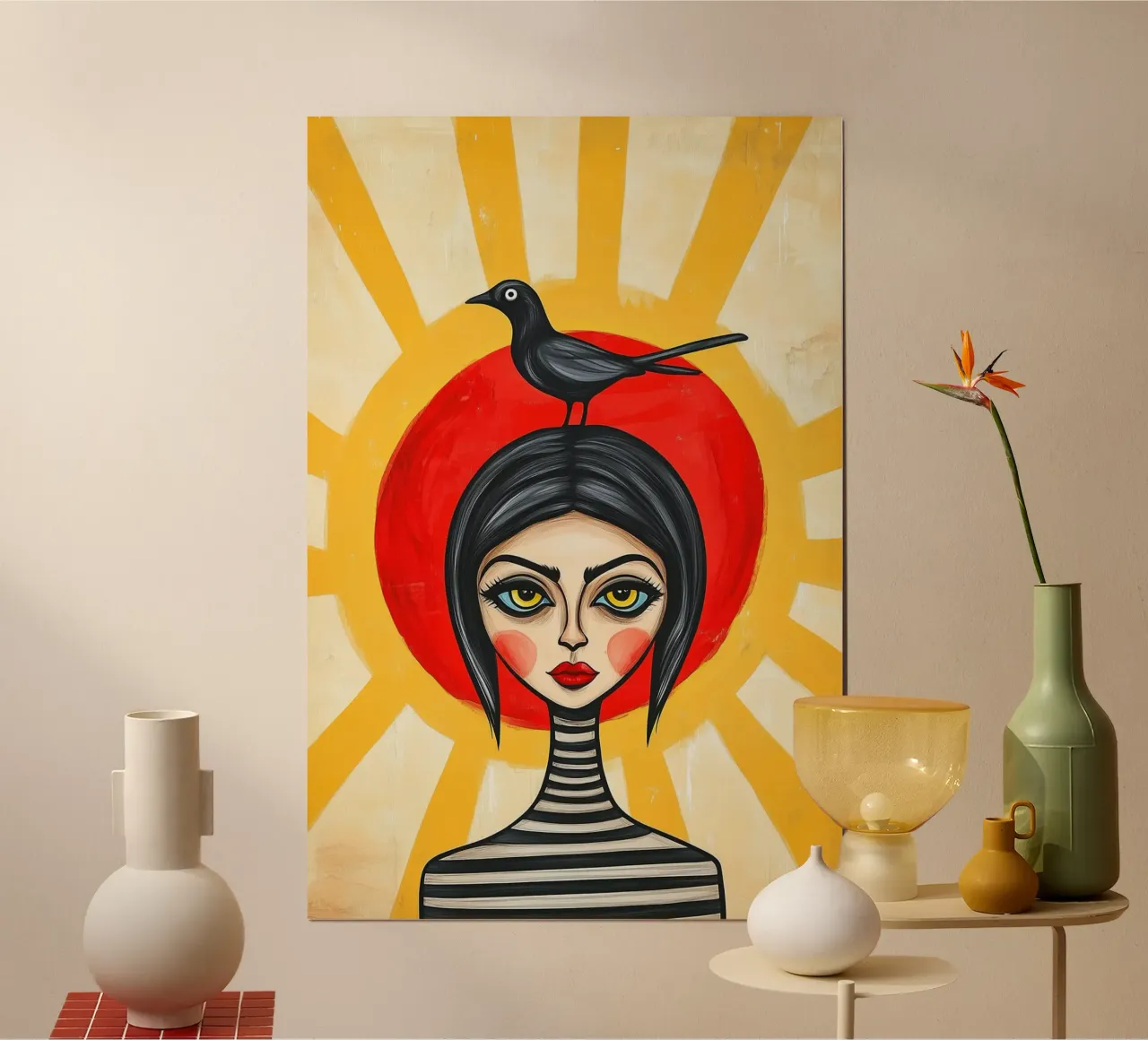 Sun view and shadow crow poster with wooden frame by melipo-art