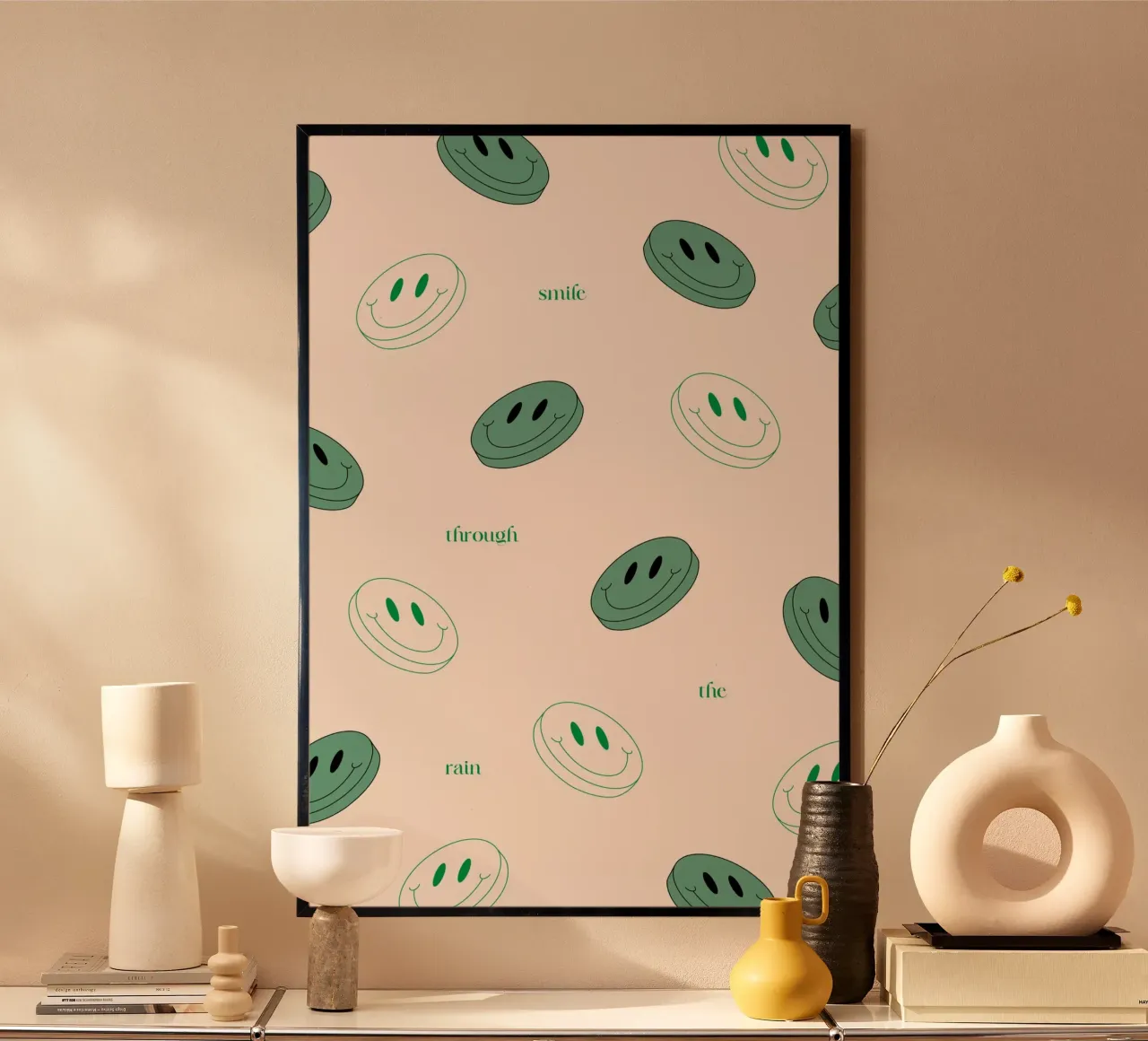 Smile through the Rain Print (Sourire sous la pluie) poster avec cadre en aluminium de KOKRPrints