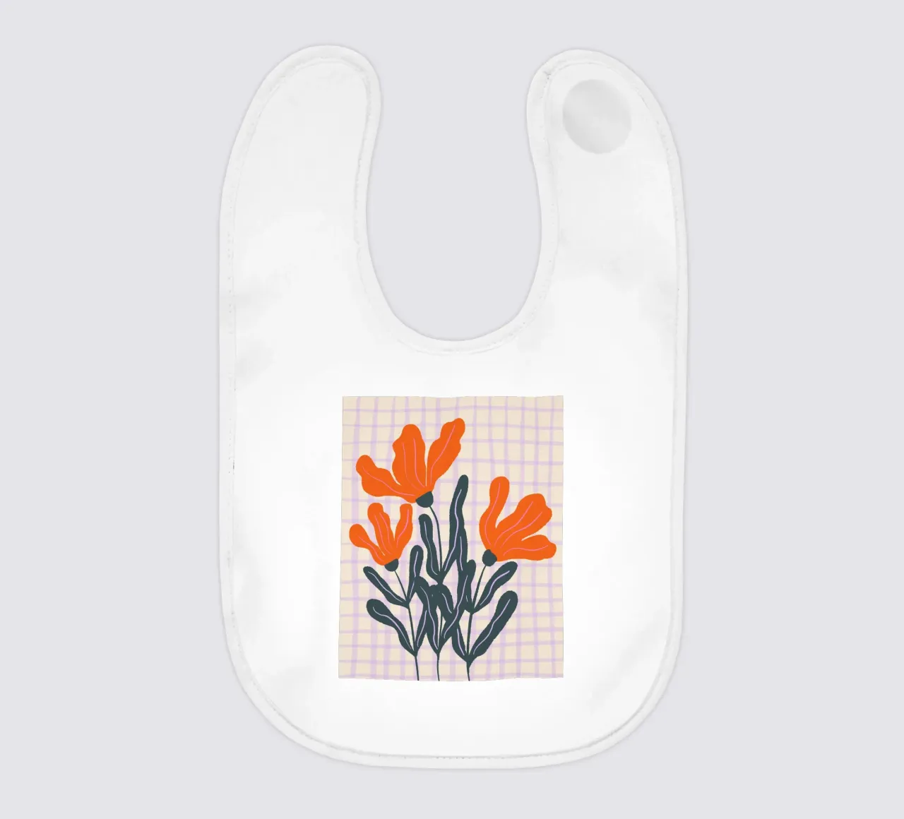 Abstract flowers on a grid pattern 2 baby bib by Wackapacka