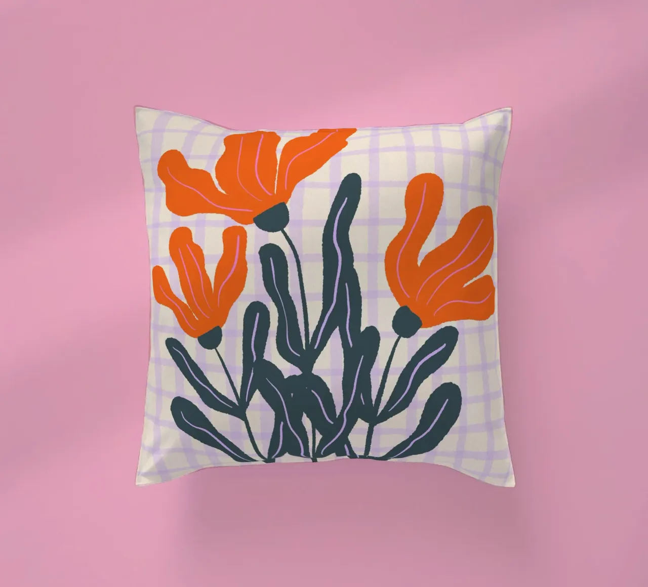 Abstract flowers on a grid pattern 2 decorative cushion by Wackapacka