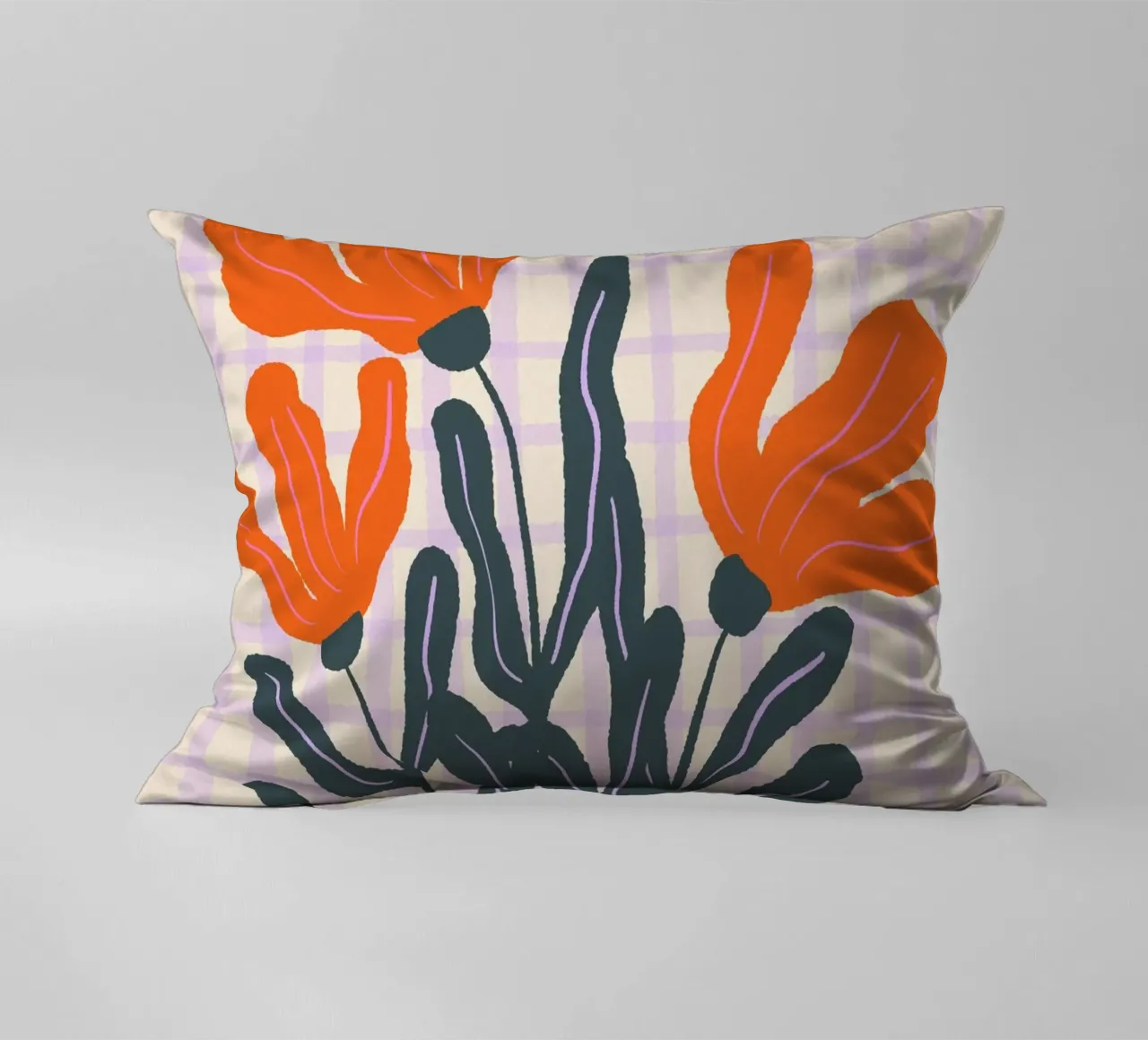 Abstract flowers on a grid pattern 2 decorative cushion by Wackapacka