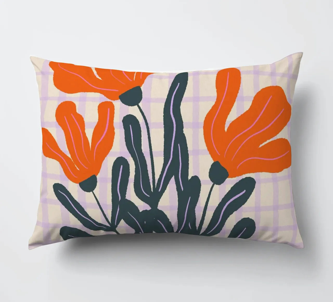Abstract flowers on a grid pattern 2 decorative cushion by Wackapacka