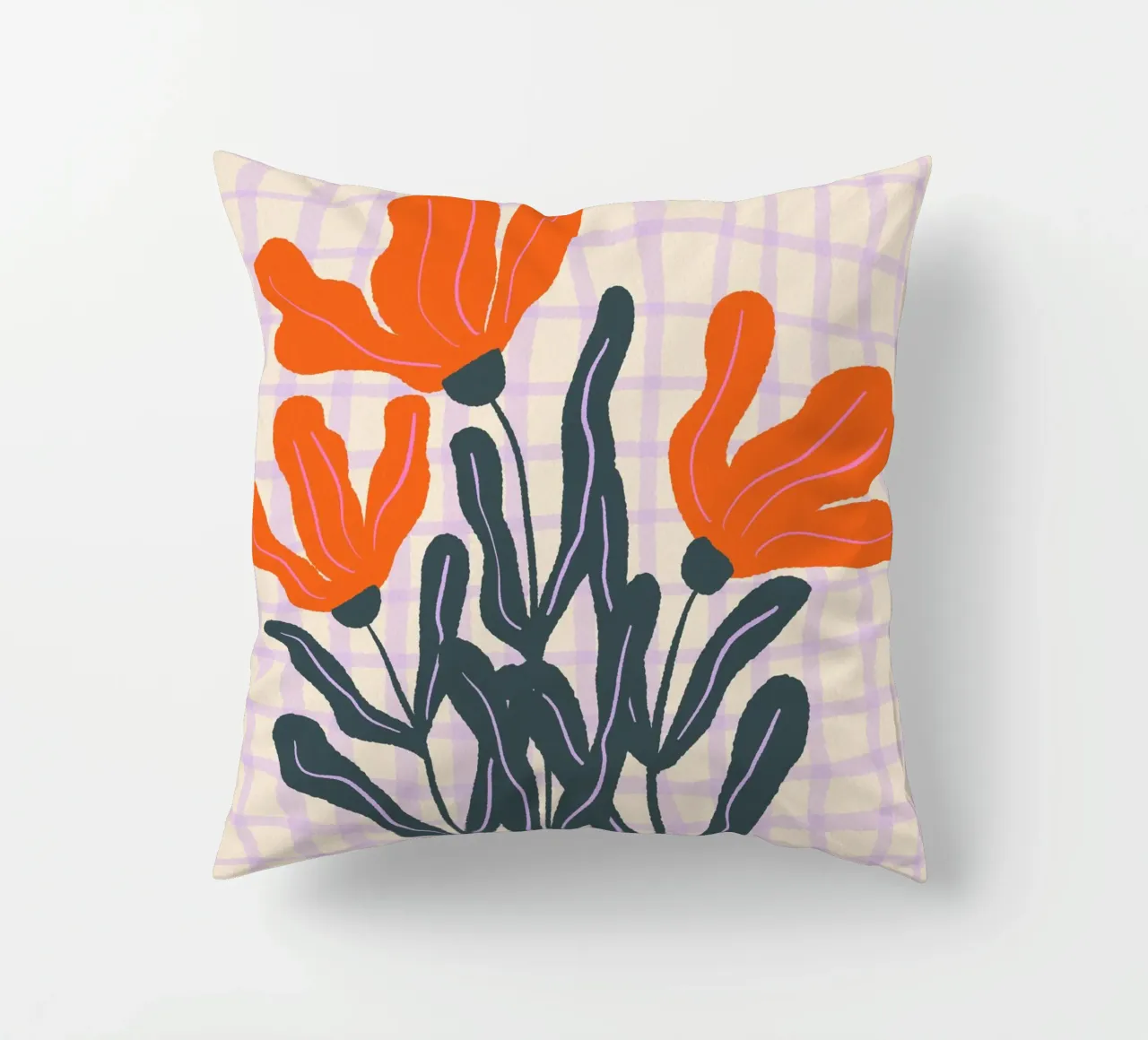 Abstract flowers on a grid pattern 2 decorative cushion by Wackapacka