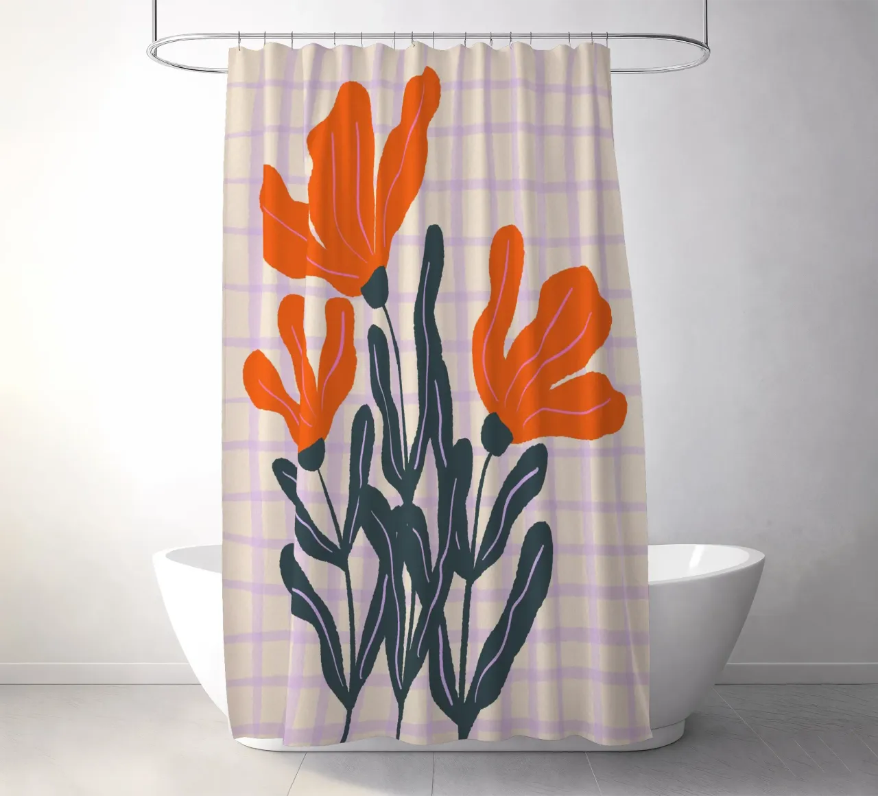 Abstracte bloemen op een rasterpatroon 2 douchegordijn van Wackapacka