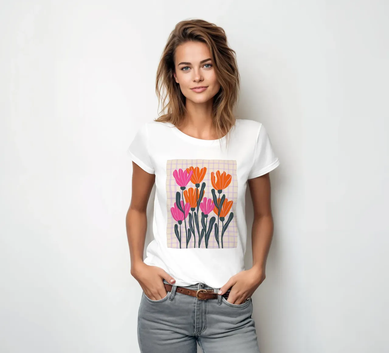 Flores abstractas en una cuadrícula 3 camiseta de mujer de Wackapacka