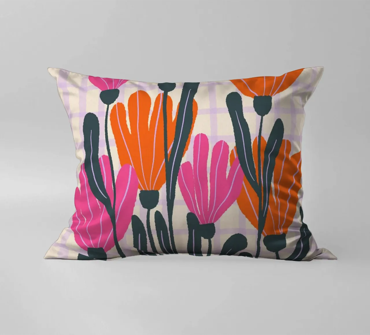 Abstract flowers on a grid pattern 3 decorative cushion by Wackapacka