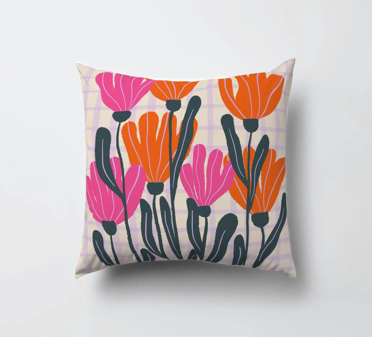 Abstract flowers on a grid pattern 3 decorative cushion by Wackapacka