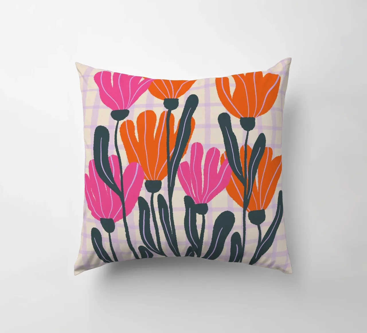 Abstract flowers on a grid pattern 3 decorative cushion by Wackapacka