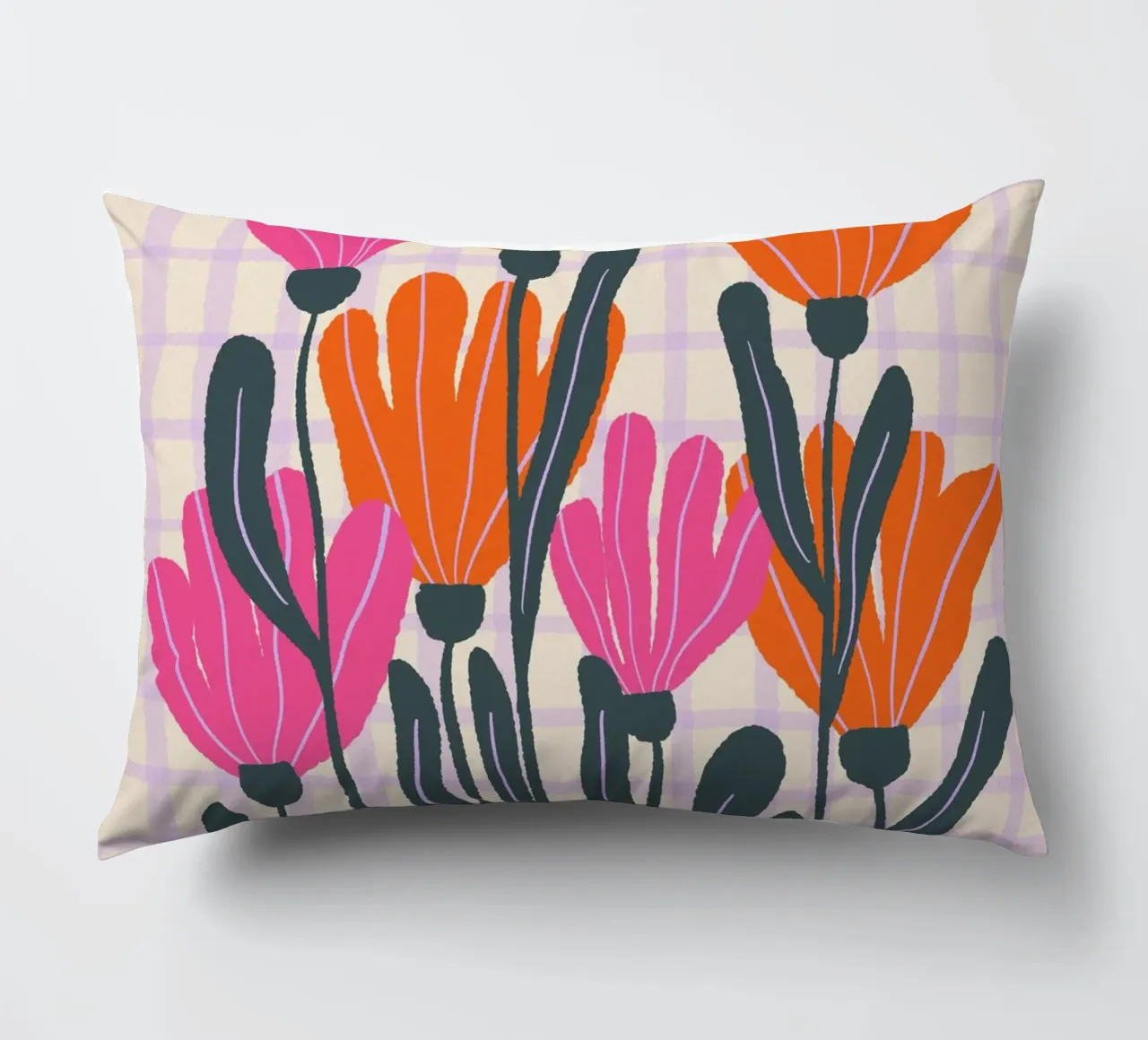 Abstract flowers on a grid pattern 3 decorative cushion by Wackapacka