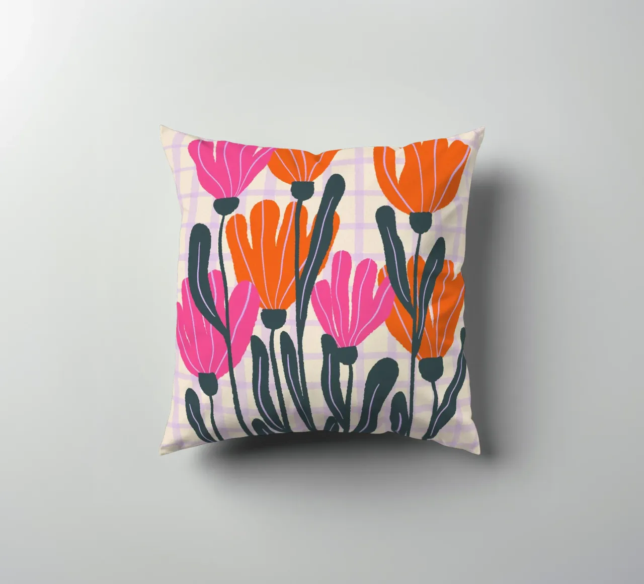 Abstract flowers on a grid pattern 3 decorative cushion by Wackapacka