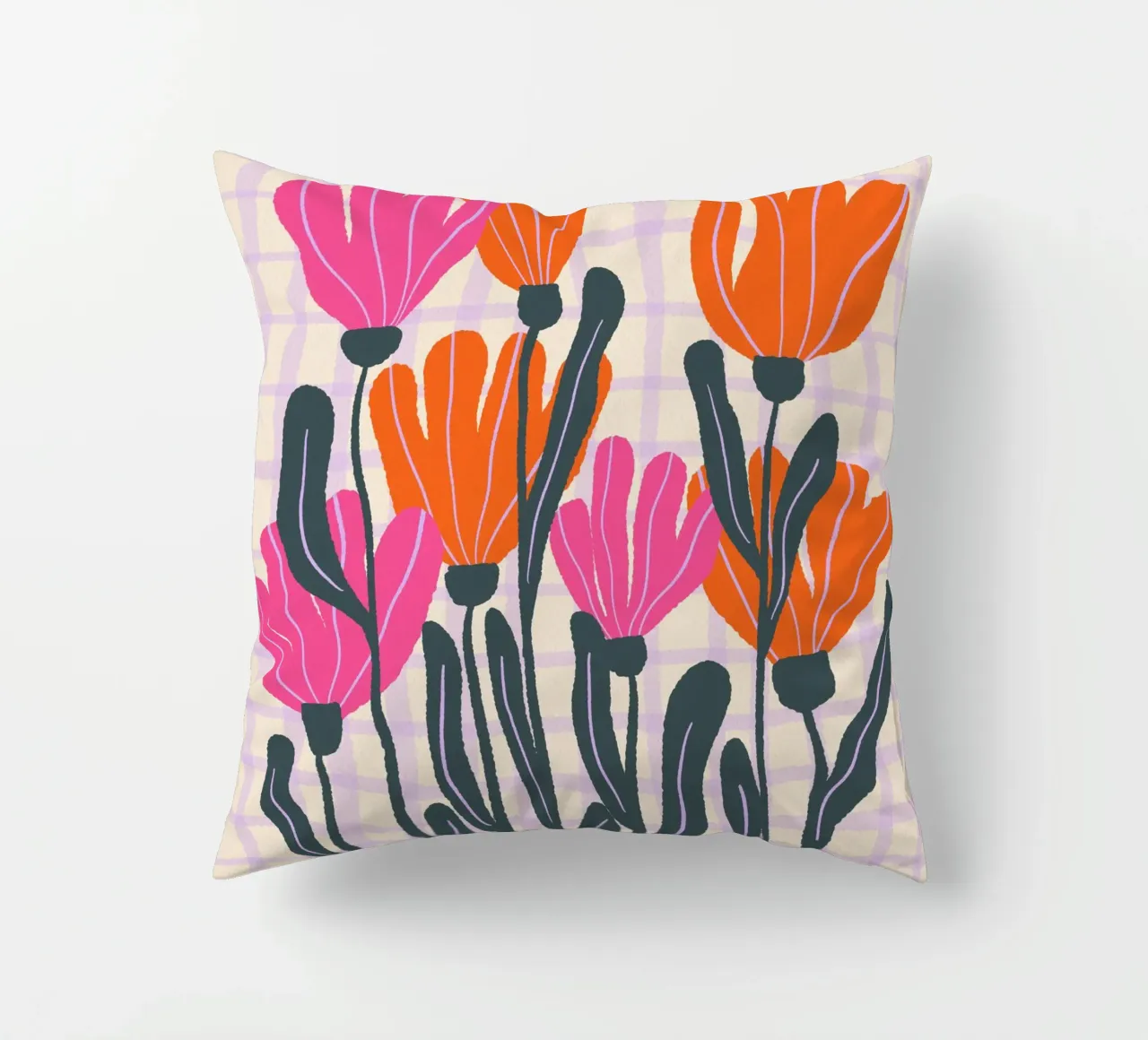 Abstract flowers on a grid pattern 3 decorative cushion by Wackapacka