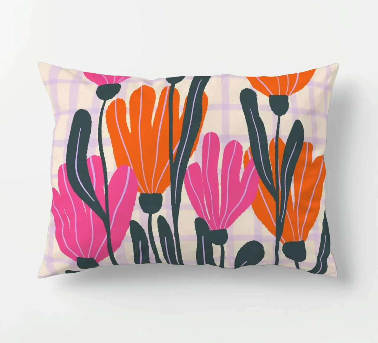 Abstract flowers on a grid pattern 3 decorative cushion by Wackapacka