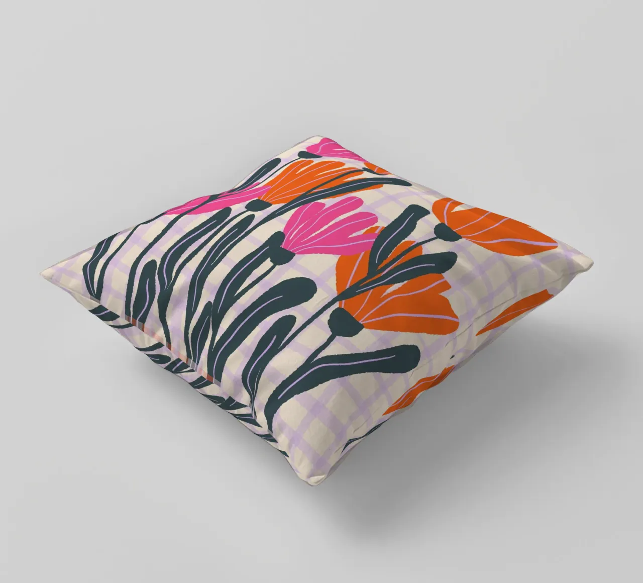 Abstract flowers on a grid pattern 3 decorative cushion by Wackapacka