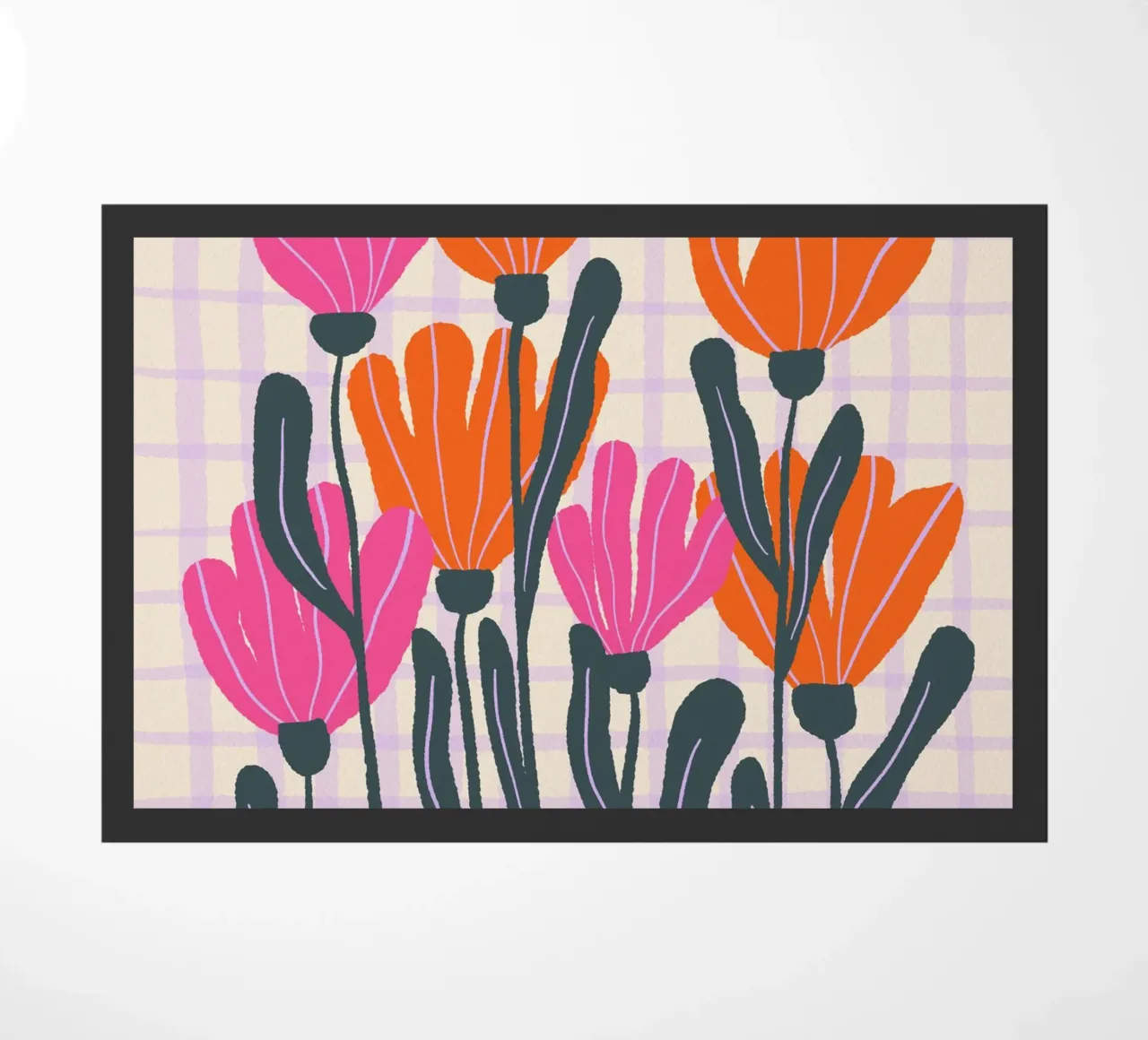 Abstract flowers on a grid pattern 3 doormat by Wackapacka