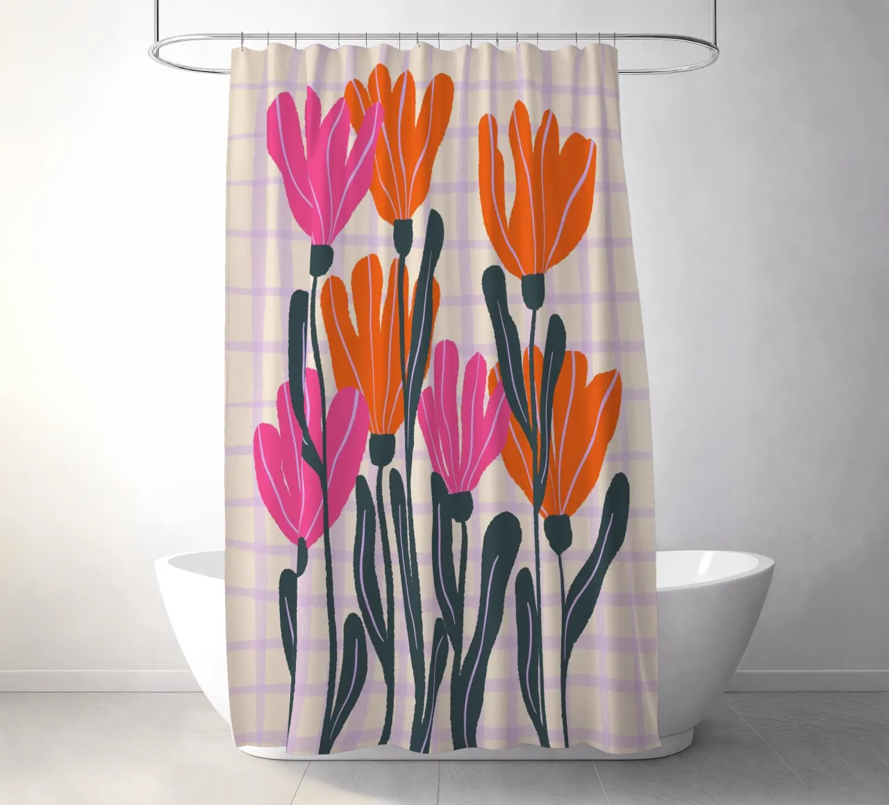 Abstract flowers on a grid pattern 3 shower curtain by Wackapacka