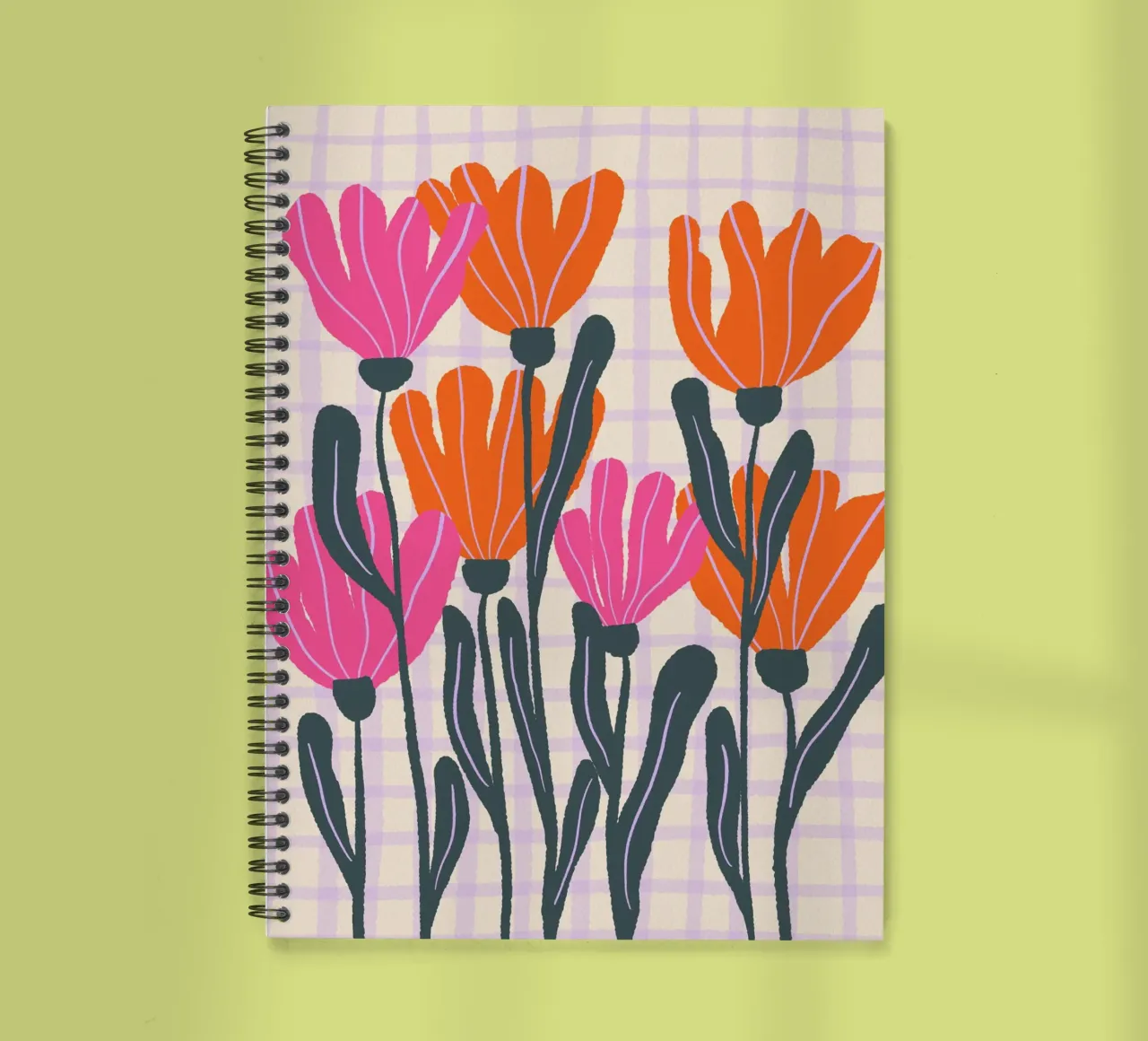 Abstract flowers on a grid pattern 3 spiral notebook by Wackapacka