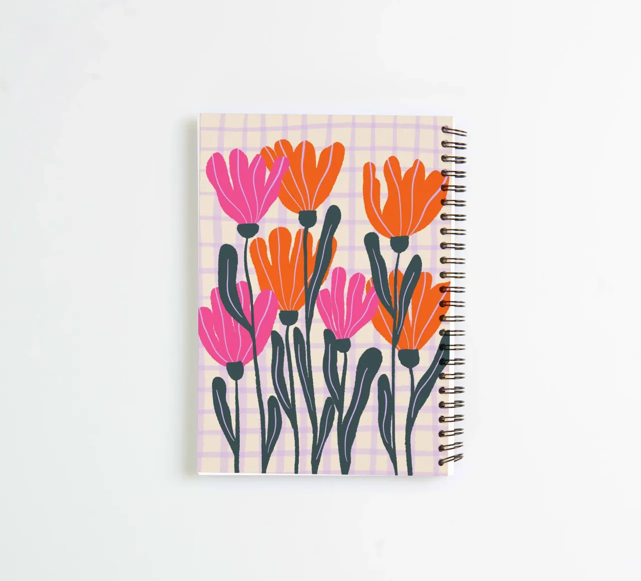 Abstract flowers on a grid pattern 3 spiral notebook by Wackapacka